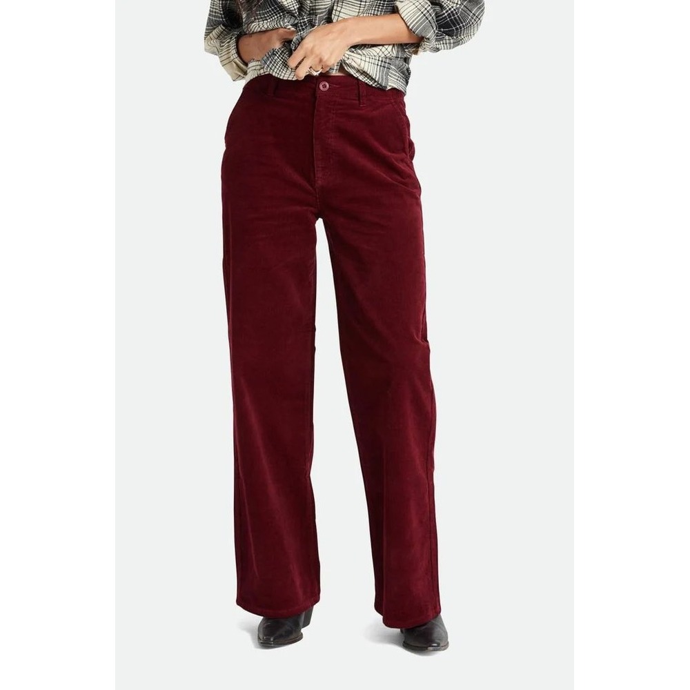 Brixton Victory Full Length Wide Leg Corduroy Pant Dark Burgundy Womens Size 28
